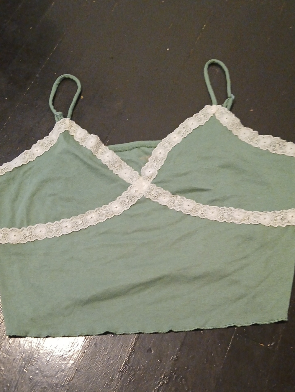 2 Cute Sage Green Lace-Trim Camisole
